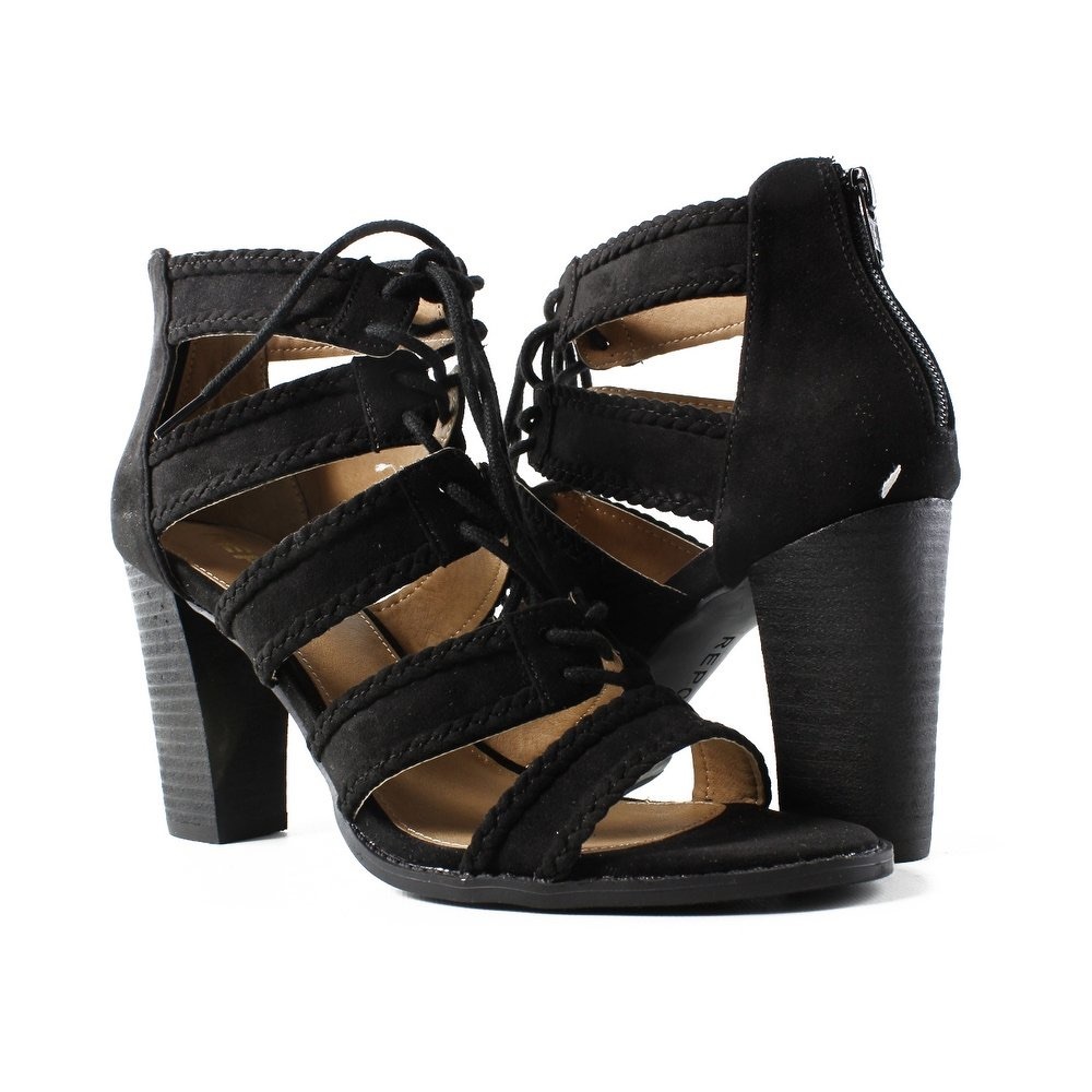 Lace up black heeled sandals